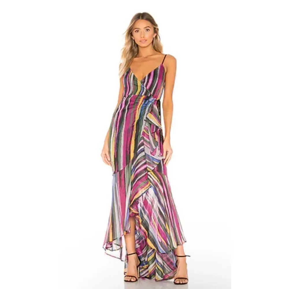 Michael Costello X Revolve Atienne in multicolor high low wrap maxi dress S